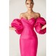 Alieva Discount - Tiffany Dupioni Puff Sleeve Maxi Dress (Hot Pink)