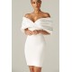 Alieva Discount - Maribel Crepe Ruffle Shoulder Dress (White)
