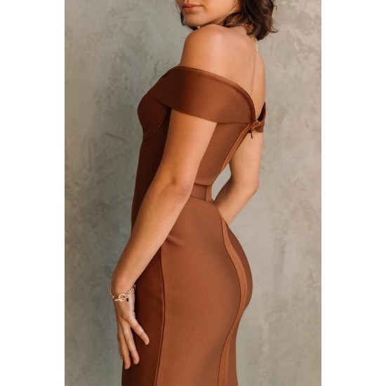 Alieva Discount - Jade Off-Shoulder Bandage Dress (Tawny Brown)