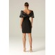 Alieva Discount - Maribel Crepe Ruffle Shoulder Dress (Black)