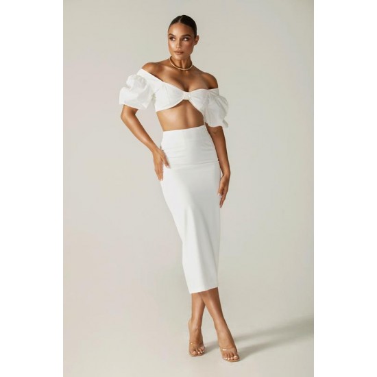 Alieva Discount - Shay Crepe Midi Skirt (Off White)