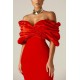 Alieva Discount - Maribel Crepe Ruffle Shoulder Dress (Red)