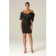 Alieva Discount - Maribel Crepe Ruffle Shoulder Dress (Black)